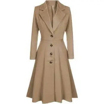 Womens Winter Lapel Button Long Trench Coat Jacket